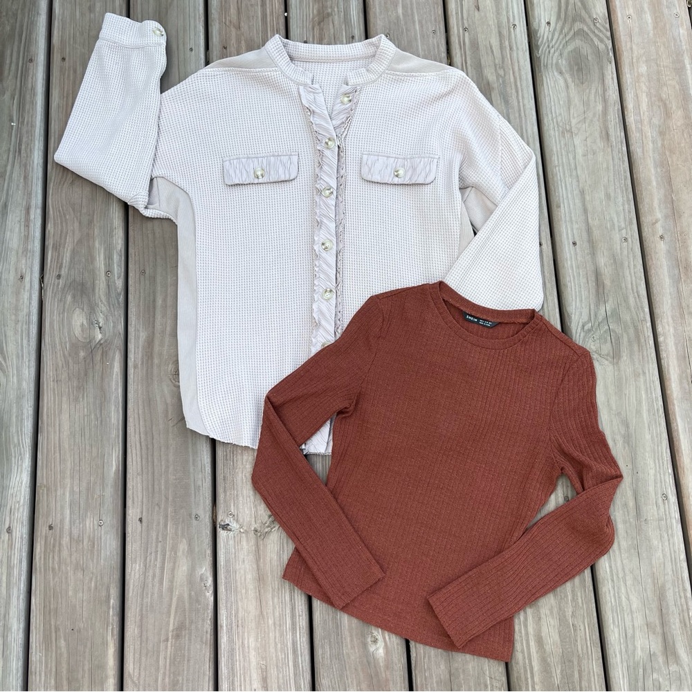 Women’s Size Medium Waffle Knit Button Front Sweater CHOUYATOU, Brown Top SHEIN